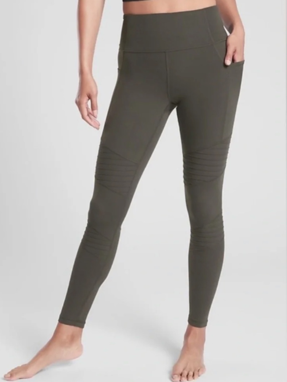 Athleta Inclination Moto Tight Olive Green High-Waist Active Leggings